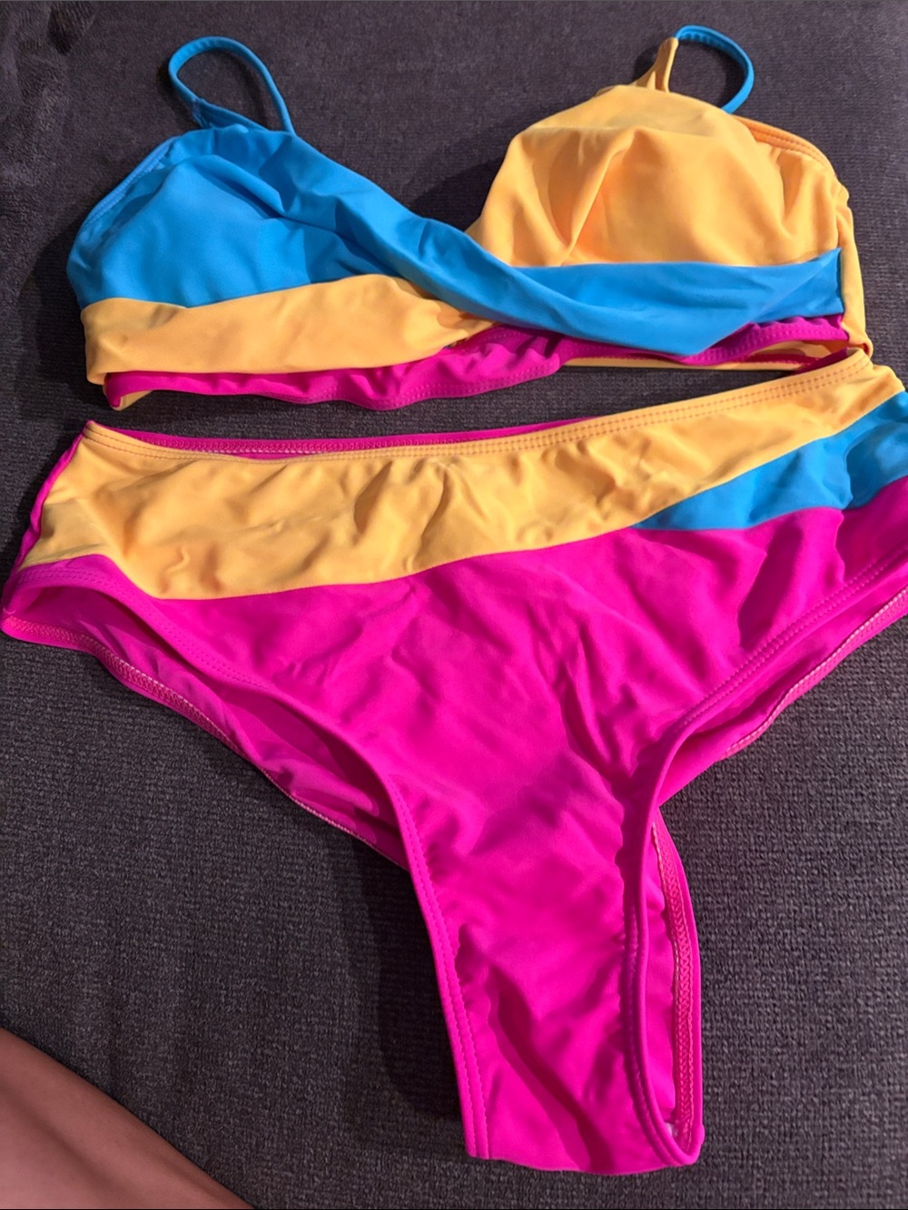Women’s Colorblock Two-Piece Swim Set in Pink, Yellow & Blue